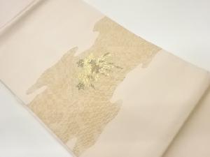 塩瀬紙布金彩紅葉・笹に抽象模様刺繍名古屋帯